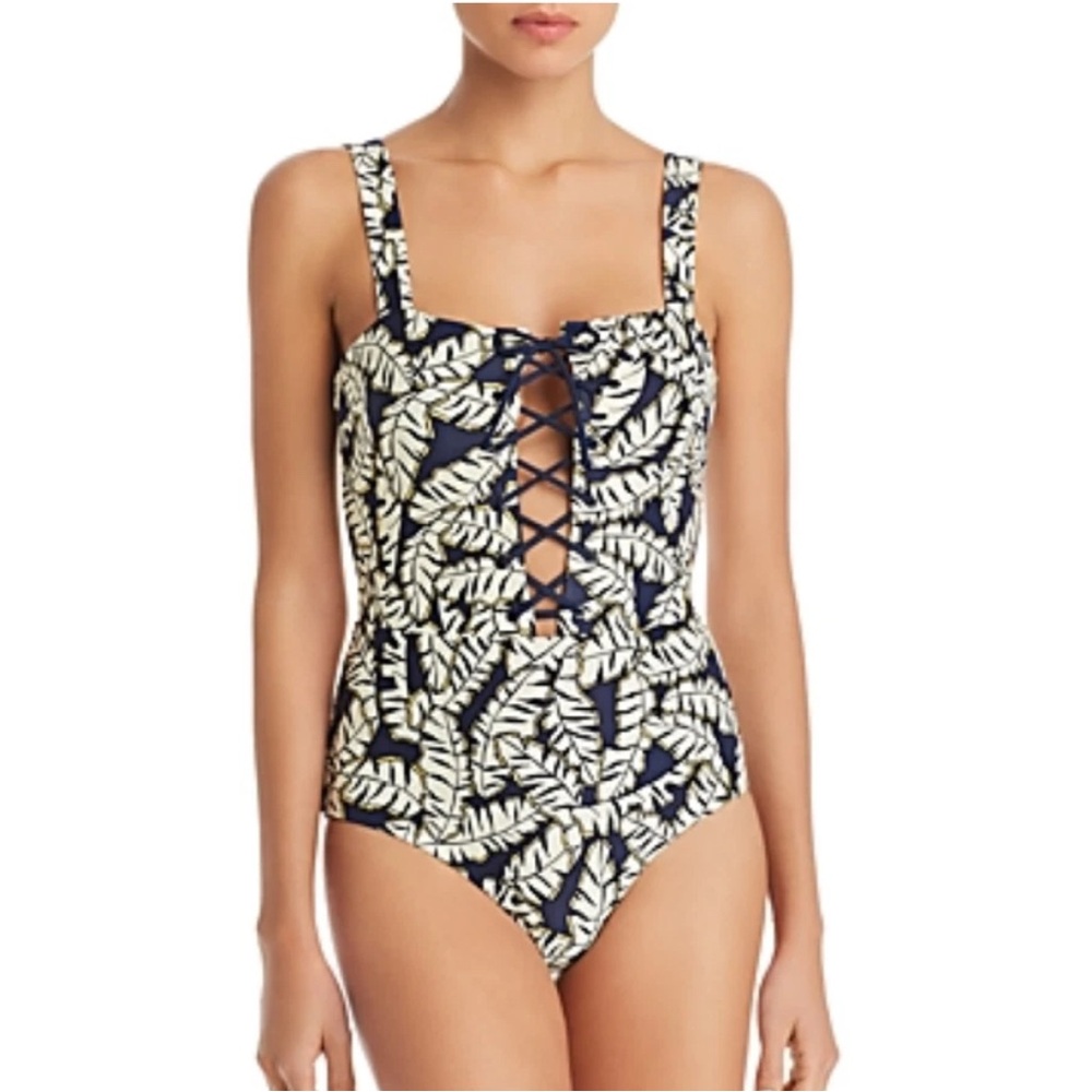 Onia Navy and Cream Patterned Swimsuit